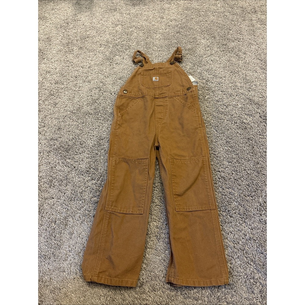 Carhartt Overalls Child Size 4T Kids Brown Duck Canvas Double Knee Bibs Unlined